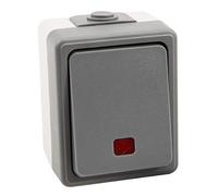 MC POWER - Interruttore di orientamento per ambienti umidi "SECURE", IP44, a parete, grigio, interruttore con indicatore luminoso per cantina ed esterni