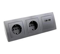 MC POWER Presa multipla a 2 prese + 2 prese USB-A, cavo da 15 cm, 230 V/16 A, presa angolare da ufficio, cucina, antracite opaco