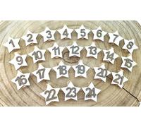 MC-Trend 24 mollette in legno per calendario dell'Avvento a forma di stella, 3,5 cm, pratiche e decorative graffette numerate per una personalizzazione o decorazione (bianco)