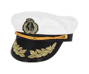 MC-Trend Cappello da capitano Yacht Marine, bianco con ricamo dorato, cappello da marinaio, cappello da marinaio, cappello da marinaio, per adulti e donne, uomini, carnevale, feste a tema, skipper