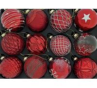 MC Trend Set di 12 palline di Natale in pregiato vetro, con diametro da 8 cm, decorazione per albero di Natale nei colori rosso, oro, argento, trasparente e multicolore