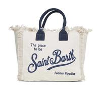 Saint Barth MC2 Borsa Colette in Canvas di Cotone Beige con Logo Blu Dimensioni: 30 x 22 x 15 cm