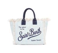 Saint Barth MC2 Borsa Colette in Canvas a Righe Panna e Celeste con Logo Blu Dimensioni: 30 x 22 x 15 cm