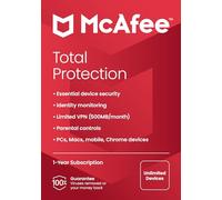 McAfee Total Protection 2024 | Unlimited Devices | Cybersecurity Software Includes Antivirus, Secure VPN, Password Manager, Dark Web Monitoring | Key Card