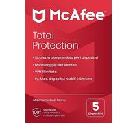 McAfee Total Protection 5 dispositivo 2025 12 mesi VPN sicura, software di sicurezza che include antivirus, gestore delle password, monitoraggio dell'identità Consegna postale