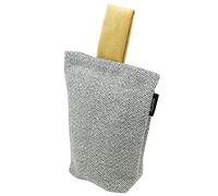 McAlister Textiles Borsa Fermaporta Stoffa da Pavimento Fantasia Scozzese Tweed Herringbone | Sacchetto Decorativo Tessuto Blocca Porte e Finestre | Grigio Con Giallo Ocra | 21x17cm