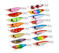 MCAOAL Confezione da 16 Esche Imitazione Calamari Alte Prestazioni Esche Artificiali Multicolori Esca per gamberetti in Legno incandescente Esca per Calamari Esche Artificiali per gamberi