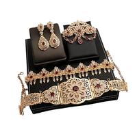 MCAOAL Lussuoso set gioielli da sposa placcato per la sposa araba con orecchini a spilla, accessori per caftano marocchino, set gioielli da sposa