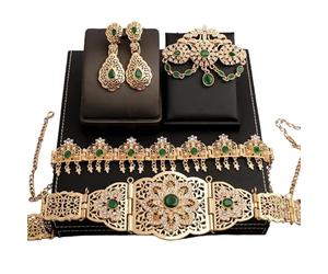 MCAOAL Lussuoso set gioielli da sposa placcato per la sposa araba con orecchini a spilla, accessori per caftano marocchino, set gioielli da sposa