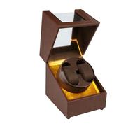 Mcbazel Carica Orologi Automatici Doppio, Luce LED Gialla, Pelle PU Marrone | Watch Winder e Scatola del Tempo per Orologi Fino a 47 mm, Carica Orologi con 4 Modalità, Funzione Memoria, Presa USB-C