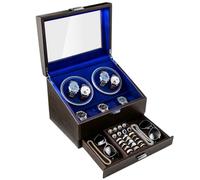 Mcbazel Caricatore Automatico per 4 Orologi con 6 Scomparti di Stoccaggio, Illuminazione Ambientale a LED Blu, Motore Ultra-Silenzioso, 4 Modalità di Rotazione, Funzione Intelligente di Arresto all'Ap