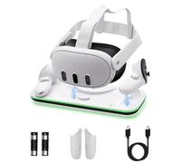 Mcbazel Dock di Ricarica Controller per Quest 3/3S, Stazione di Ricarica VR con Luce LED per Quest 3/3S, Supporto di Ricarica con 2 Batterie Ricaricabili da 600 mAh, Cavo di Ricarica Type-C - Bianco