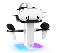 Mcbazel Dock di Ricarica per Quest 3S/Quest 3/2, Stazione di Ricarica USB-C da 15W per Visore VR con Illuminazione RGB e Supporto Verticale Antiscivolo, Supporto Espositivo VR dal Design Minimalista