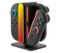 Mcbazel Stazione di Ricarica 4-in-1 per JoyCon Switch 2 Impugnatura con Effetti RGB, Connessione Magnetica e Protezione di Sicurezza per Controller e Gamepad Switch 2 - Nero
