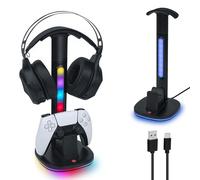Mcbazel Stazione di Ricarica, Caricatore per PS5 Controller DualSense con Supporto per Cuffie, Illuminazione RGB