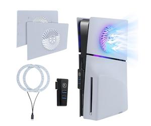 Mcbazel Striscia LED RGB per PS5 Slim con Piastra Anteriore di Sostituzione e Foro di Raffreddamento, Set con Hub USB a 2 Porte - Bianco (Non per PS5/PS5 Pro)