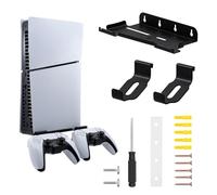 Mcbazel Supporto da parete per PS5 Slim con 2 ganci per controller PS5, materiale in acciaio metallico, accessorio durevole per PlayStation 5 Slim Disc/Digital Edition (non per PS5/PS5 Pro)