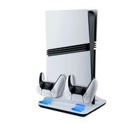 Mcbazel Supporto di Raffreddamento con Dock di Ricarica per Console PS5/PS5 Slim/PS5 Pro, Ventole a Velocità Multipla con Luci LED, Caricatore Doppio per Controller, Base per Edizione Disc/Digitale