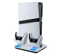 Mcbazel Supporto di Raffreddamento con Dock di Ricarica per Console PS5/PS5 Slim/PS5 Pro, Ventole a Velocità Multipla con Luci LED, Caricatore Doppio per Controller, Base per Edizione Disc/Digitale