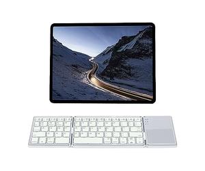 Mcbazel Tastiera Bluetooth Pieghevole Ricaricabile,Tri-Tastiera Wireless Pieghevole Portatile con Touchpad per Dispositivo Mobile Compatibile con Tablet/Cellulare/PC, Layout US - Bianco Argento