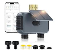 Mcbazel Timer Irrigazione Solare WiFi a 2 Zone, Centralina Smart con Ricarica Solare e USB-C, Programmatore Irrigazione con Ritardo Pioggia, Automatica/Manuale, IP55 Impermeabile