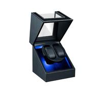 Mcbazel Winder per Orologi Doppio, Custodia per Orologi a Doppia Posizione in Pelle PU con 5 Modalità, Custodia Rotante Automatica con Ricarica USB e Luce LED Blu - Nera