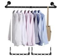 McBlast Barra Appendiabiti da Parete, 88cm Asta Appendiabiti da Parete da MuroAppendiabiti per Tubo Industriale, Bastone Appendiabitio da Muro per Vestiti Camera da Letto Bagno, con 2 Grucce