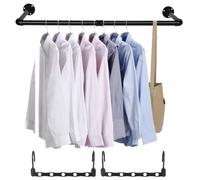 McBlast Barra Appendiabiti Parete Tubo 88cm con 2 Grucce | Asta Industriale a Muro, Bastone per Vestiti, Camera Letto e Bagno, Coppia Ganci Inclusa, Struttura Robusta in Acciaio