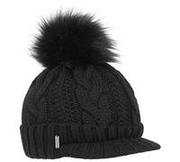 McBURN Berretto Cable Knit Britta Donna - Made in Italy Beanie Invernale Lavorato a Maglia con Pompon Visiera, Fodera, Fodera Inverno Autunno/Inverno - Taglia Unica Nero