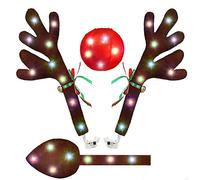 Mcclellanty Corna di Renna per Auto, Kit per Auto di Corna con Luci Un LED, Kit per Auto di Renna con Corna, Naso, Coda, Decorazioni Natalizie per Auto
