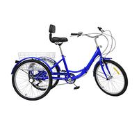 MccoMMon Bicicletta a tre ruote da 24 pollici per adulti, 7 marce, pieghevole, con schienale e cestino per la spesa, 3 ruote, altezza regolabile, City Bike pieghevole, per adulti e anziani, blu