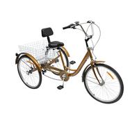 MccoMMon Triciclo da 24 pollici per adulti, 6 marce, 3 ruote, triciclo per anziani con cestino (giallo con luce)