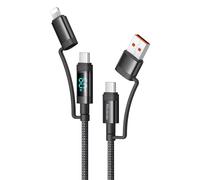 mcdodo Cavo di ricarica 4 in 1, multi-USB-C, 60 W, display LED, ricarica rapida, cavo multiplo con USB A/C a Lightning/tipo C, in nylon, cavo di ricarica universale per Galaxy S21/S20, computer