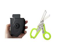 MCDSAJ Forbici pieghevoli multifunzione 6 in 1 per risposta alle emergenze, forbici di emergenza con taglierina a cinghia e rompi vetro, forbici da campeggio all'aperto, strumento di salvataggio, nero