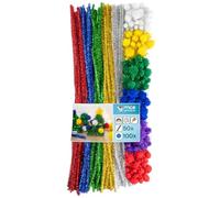 MCE-Commerce Set, 100, 10-25 mm, 50 Pompon Glitterati, 8 mm x 50 cm, Multicolore, divers