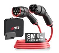 MCEVKELN Cavo di Ricarica EV tipo 2 - 22 kW 8 m Modalità 3 per Veicoli Elettrici e ibridi | Caricatore Portatile 32 A trifase con borsa, per Model Y/Model 3/ID.4/IONIQ 5/EV6/500e/e-208/Corsa-e