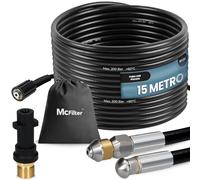 McFilter I Set di tubi universali per la pulizia dei tubi, 15 m, 200 bar, incluso sacchetto con adattatore, ugelli fissi + rotanti, compatibile con le idropulitrici Kärcher K2 K3 K4 K5 K6 K7