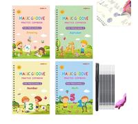 Mcgotasy Fullofcarts Writing Books,Full of Carts Hand Writing,Magic Groove Practice Books,Reusable Magic Copybooks,Number & Letter Tracing Practice Workbook (4PCS)