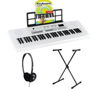 McGrey 6170 WH Tastiera Portatile Bianca - Tastiera 61 Tasti con Batteria Integrata - 200 Suoni e Ritmi - Lettore MP3 Integrato - Set con Supporto X-Keyboard, Cuffie e Scuola di Tastiera