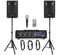 McGrey BP-210 Bandpack PA-System: mixer amplificatore 4 canali, riverbero digitale, Bluetooth, slot USB/SD, casse 2 vie 10" woofer, microfono, supporti, cavi, 100 Watt.
