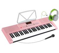 McGrey LK-6120-MIC Keyboard con microfono e set di cuffie per bambini - Tastiera per principianti con 61 tasti luminosi - 255 suoni e 255 ritmi - 50 brani demo - Microfono e cuffie over-ear - Rosa