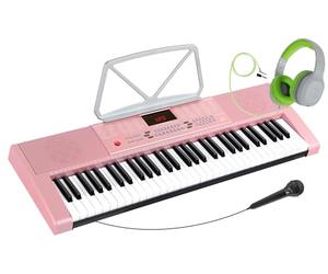 McGrey LK-6120-MIC Keyboard con microfono e set di cuffie per bambini - Tastiera per principianti con 61 tasti luminosi - 255 suoni e 255 ritmi - 50 brani demo - Microfono e cuffie over-ear - Rosa