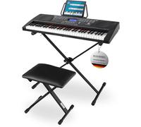 McGrey LK-6150 Set Tastiera Con 61 Tasti - Tastiera Per Principianti Con 61 Tasti Illuminati - 255 Suoni E 255 Ritmi - Lettore MP3 Integrato - Include Supporto E Sgabello - Nero