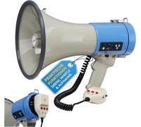 McGrey MP-800HRS megafono portatile 25W RMS/80W MAX, portata 1000m, microfono, sirena, fischietto, registrazione, lettore USB/SD/AUX-MP3, batteria, grigio/blu.