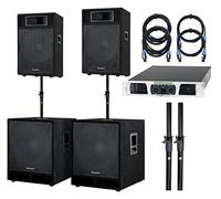 McGrey Powerstage-4400 Impianto PA Completo (2x 15/38cm Top, 2x 18/45cm Subwoofer, 1x Amplificatore, 2x Aste di Distanza, 4x Cavi per Cassa, 1100/2200/4400 Watt RMS/Musica/Peak)