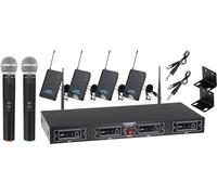 McGrey Set Microfono Wireless UHF-2V4I Quad con Portata di 50m (Set Completo Wireless con 2 Microfoni a Mano, 4 Lavalier, 4 Trasmettitori Tascabili, Wireless per Strumenti, Uscita Jack 6,3mm) nero