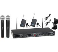 McGrey UHF-2V2I Set Microfoni Wireless Quad con portata di 50m (Set Completo Wireless con 2 Microfoni a Mano, 2 Lavalier, 2 Trasmettitori Tascabili, Radio per Strumenti, Uscita Jack 6,3mm) nero