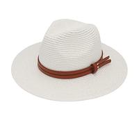 MCHDMI Cappello Donna Estivo, Cappello Estivo da Donna/Uomo a Tesa Larga da Spiaggia Protezione UV Cappello Fedora Panama Cappello di Paglia a Forma Morbida (Color : White, Size : 56-61cm)