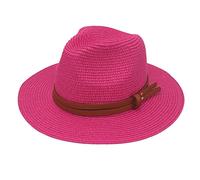 MCHDMI Cappello Donna Estivo, Cappello Estivo da Donna/Uomo a Tesa Larga da Spiaggia Protezione UV Cappello Fedora Panama Cappello di Paglia a Forma Morbida (Color : Rose Red, Size : 56-61cm)