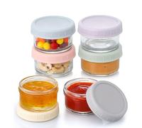 MCHERRY Set di 6 contenitori per condimenti per insalata da asporto, in vetro da 76,5 g, con coperchio, set di tazze per salsa per immersione, riutilizzabili, per contenitori per pranzo, picnic e